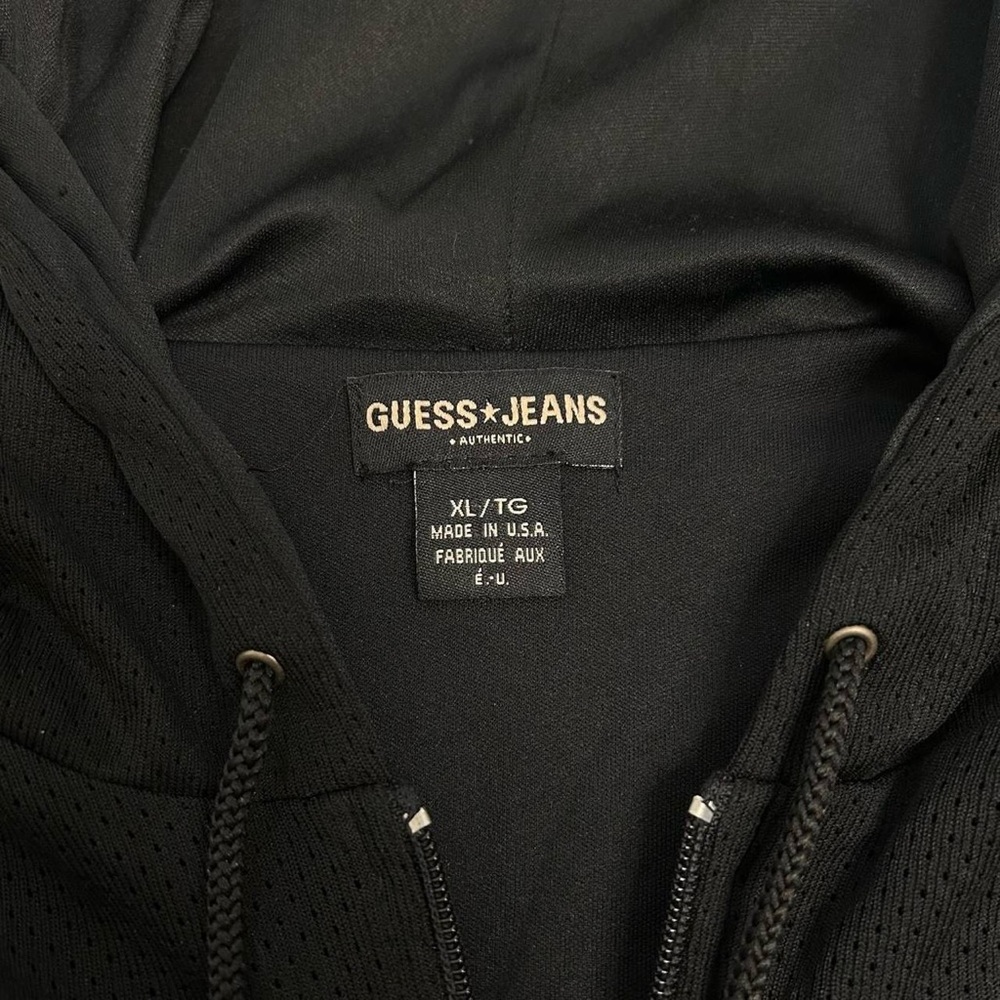Vintage Y2K Guess Black Athletic Mesh Zip Up Hooded Jacket w Glitter Logo - Picture 4 of 8